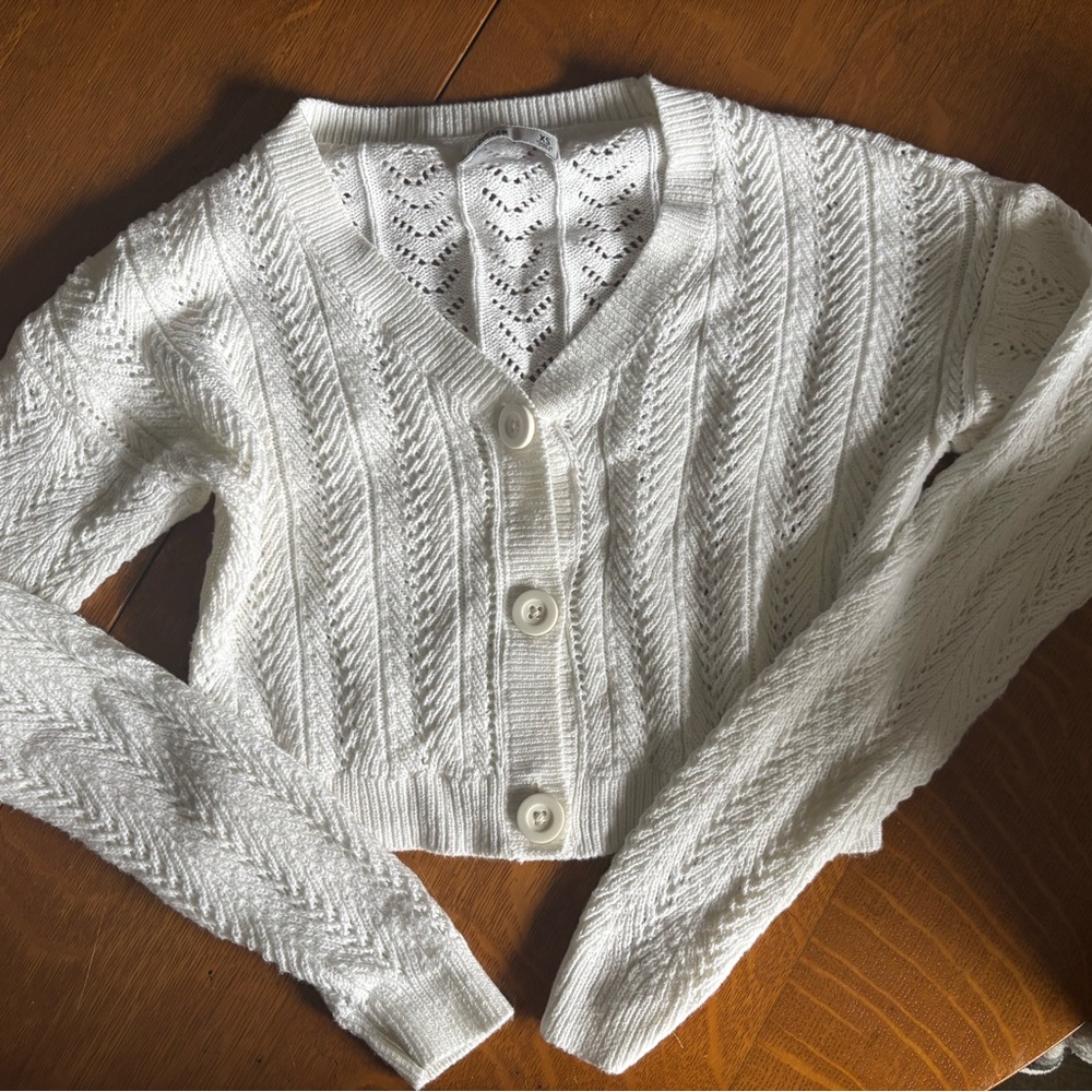 Hollister White Knit Cardigan Sweater